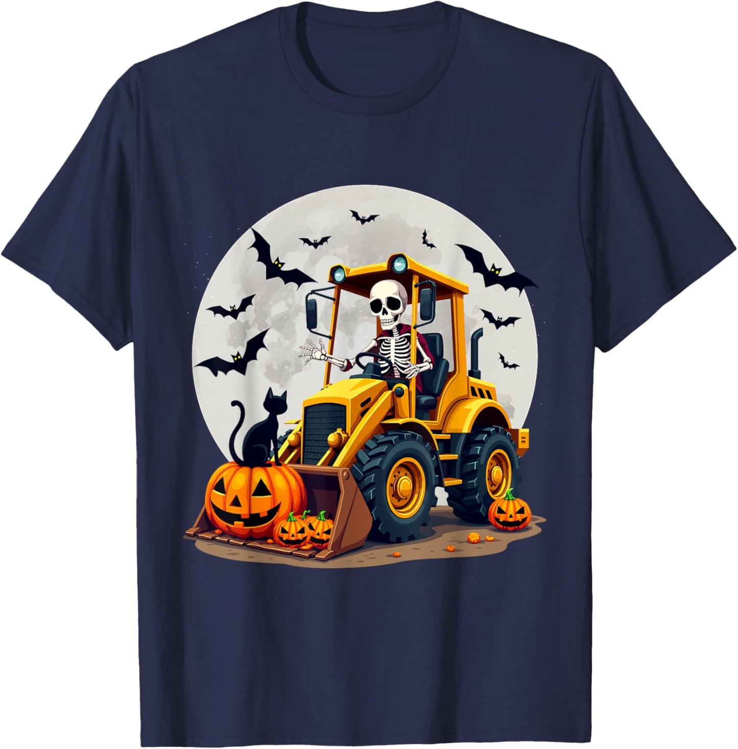 Spooky Skeleton Loader Pumpkins Black Cat Halloween Kids T-Shirt - T-Shirt | Navy