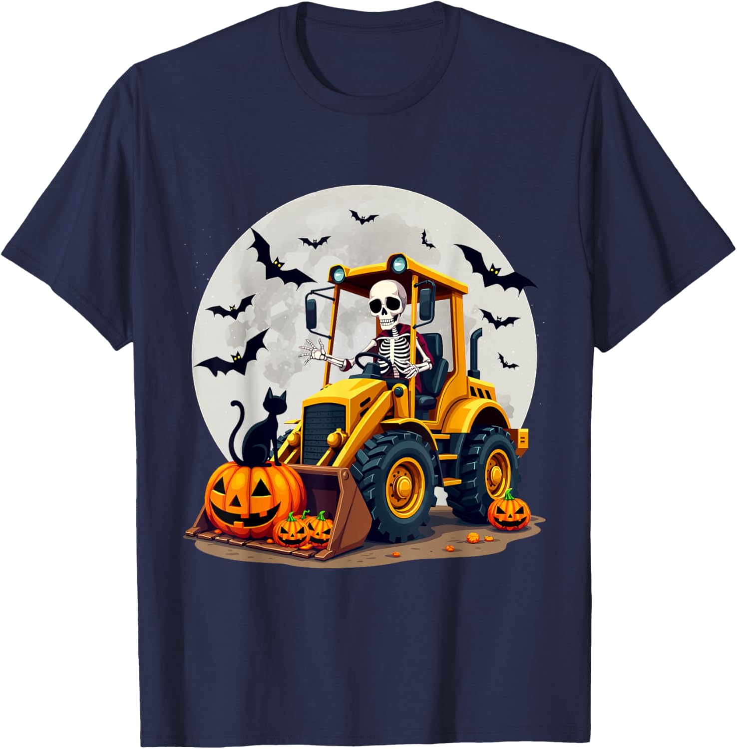 Spooky Skeleton Loader Pumpkins Black Cat Halloween Kids T-Shirt - T-Shirt | Navy