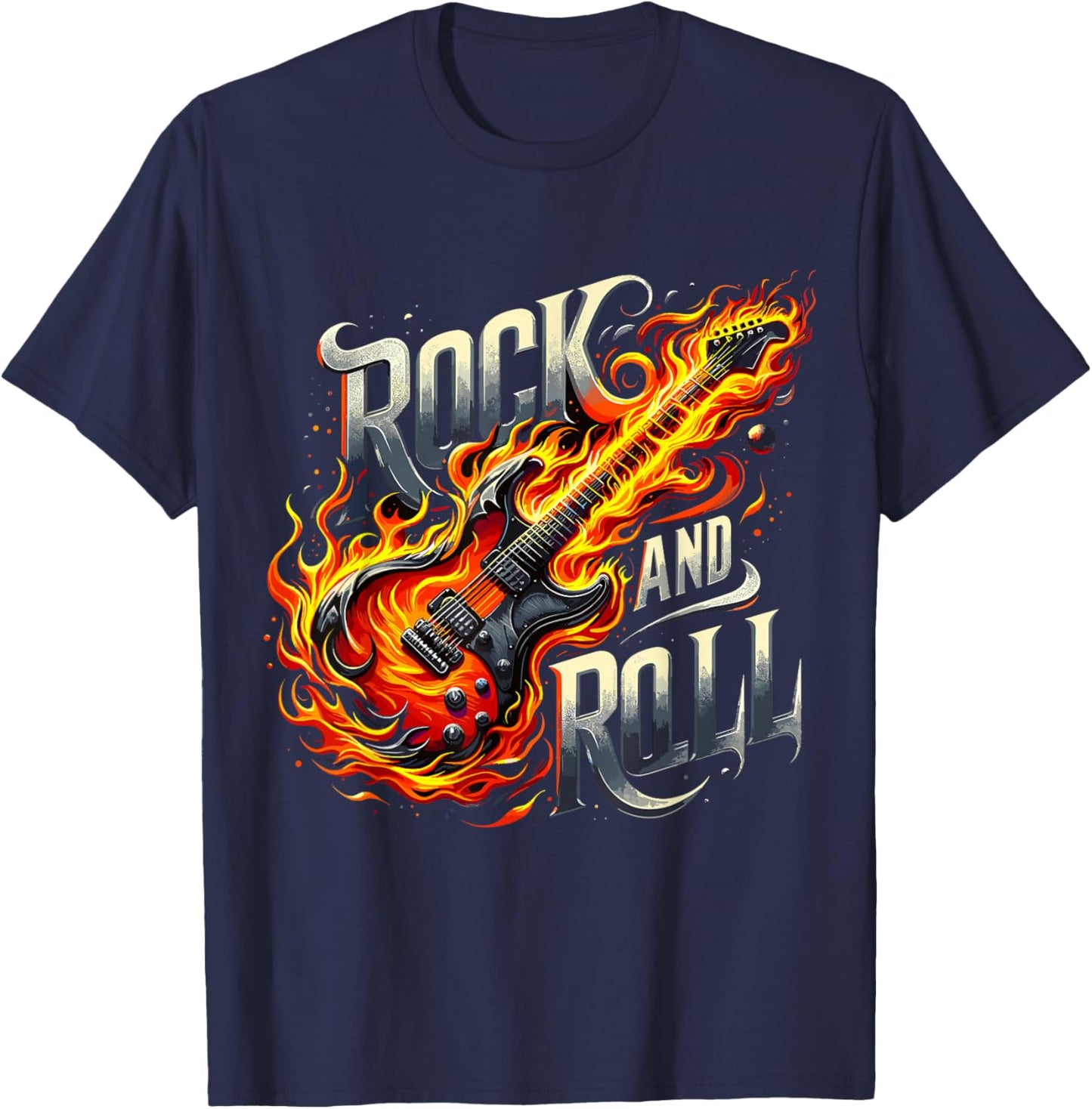 Rock and Roll Electric Guitar Band Guitarist Lets Rock T-Shirt - T-Shirt | Navy