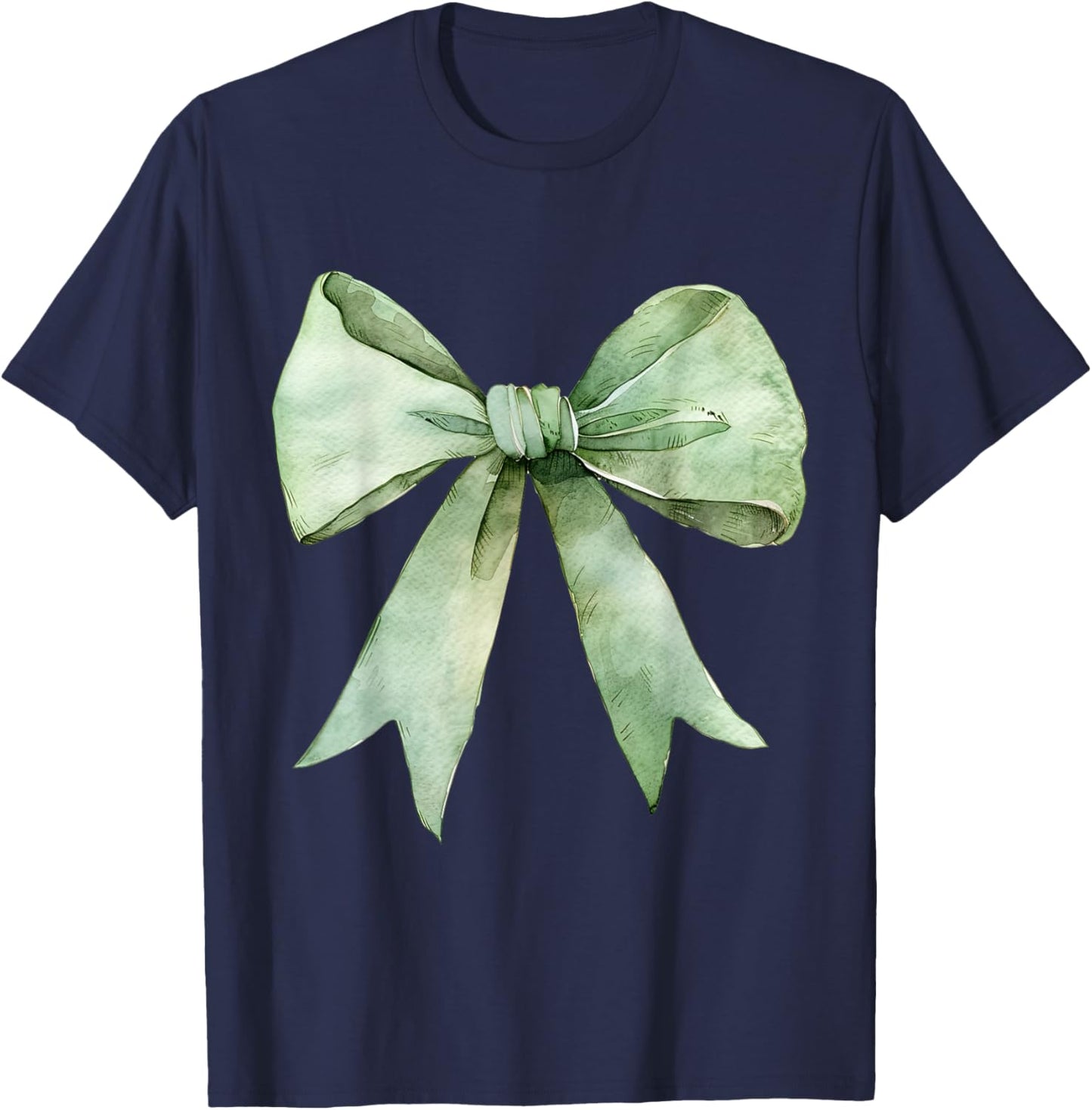 Trendy Aesthetic Green Coquette y2k Girl Green Bow Ribbon T-Shirt - T-Shirt | Navy