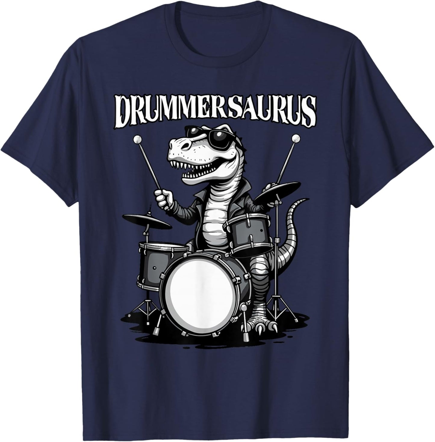 Drummer Men, Drums | Funny Dinosaur, Musician, Drummersaurus T-Shirt - T-Shirt | Navy