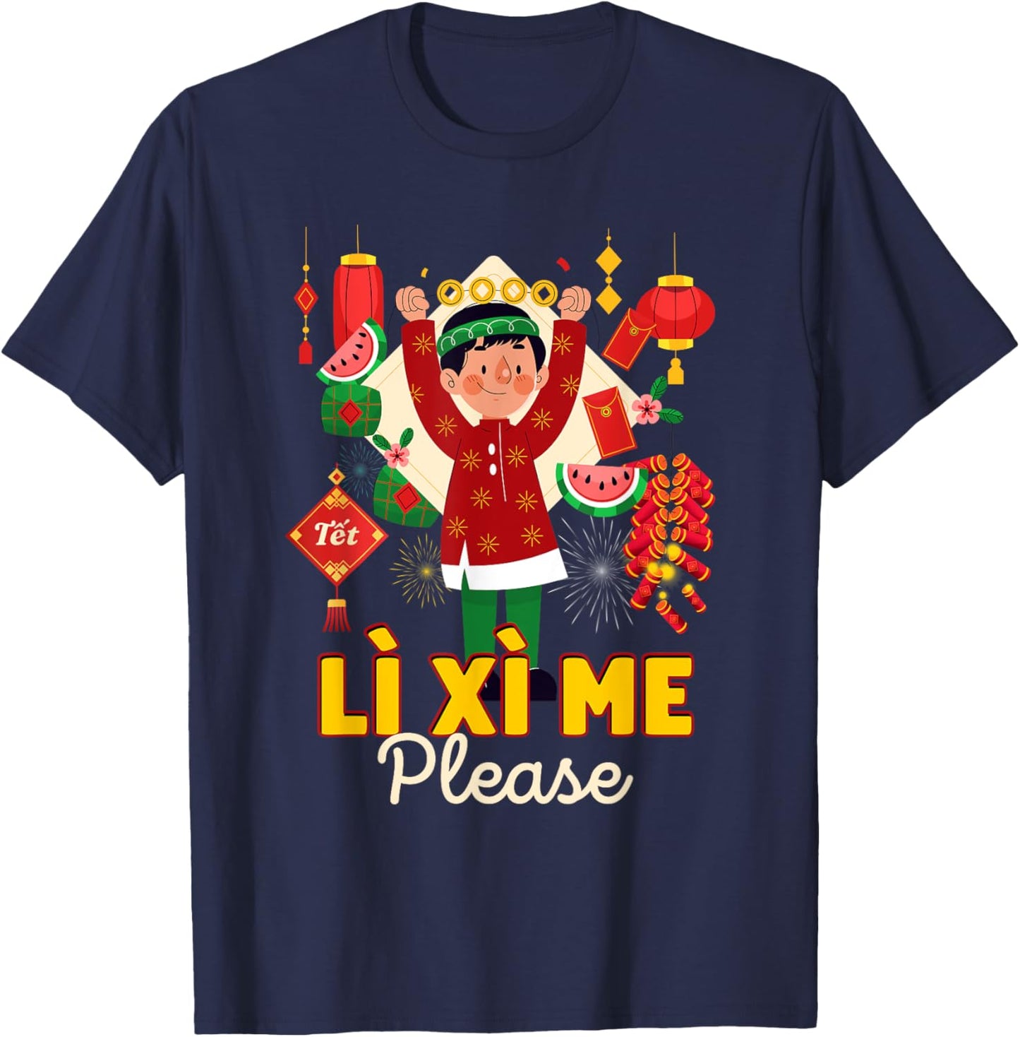 Happy Tet Chuc Mung Nam Moi 2025 Li Xi Me Please Kids Boys T-Shirt - T-Shirt | Navy
