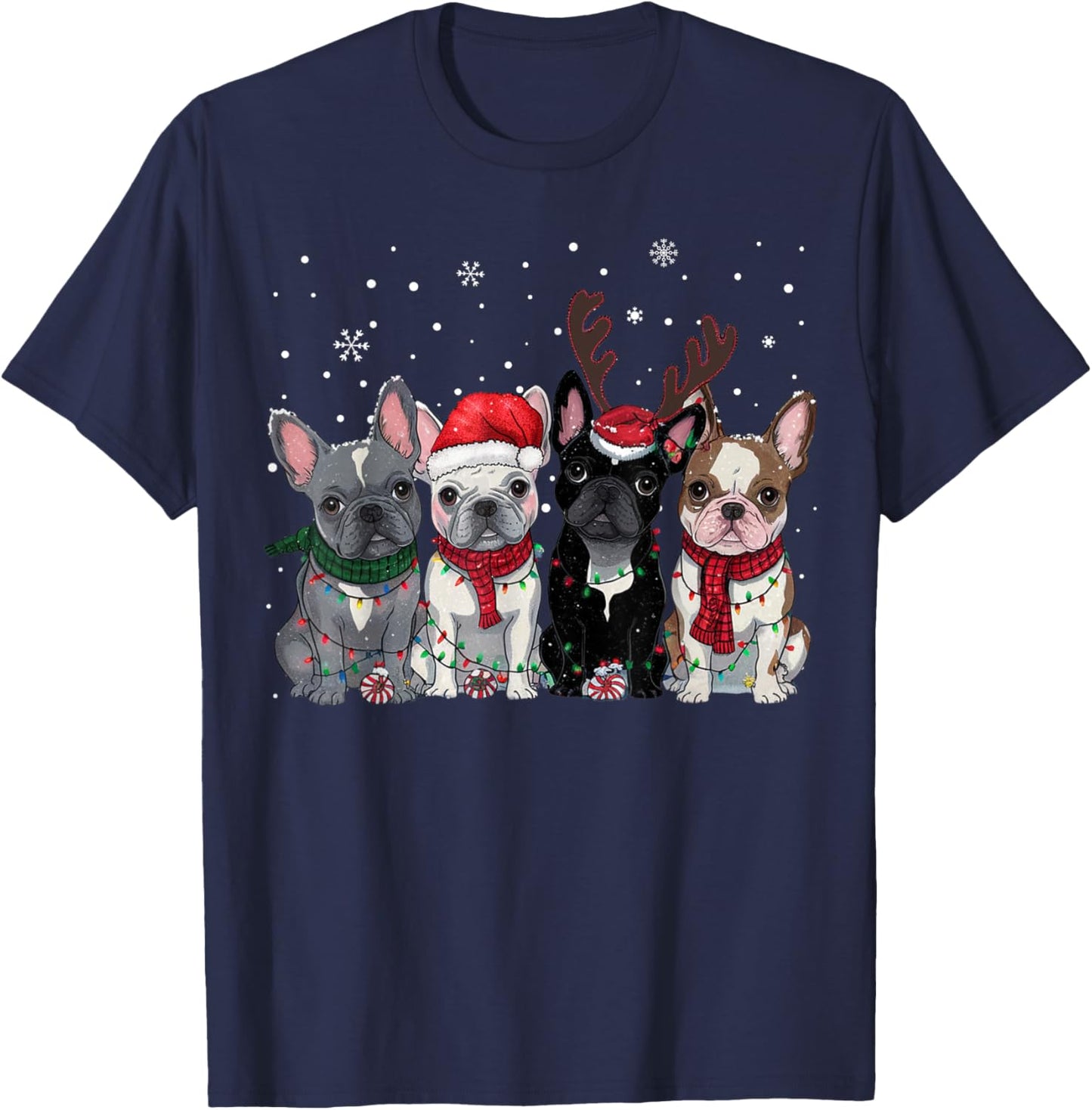 Christmas Lights French Bulldogs Xmas Frenchie Dog Men Kids T-Shirt - T-Shirt | Navy