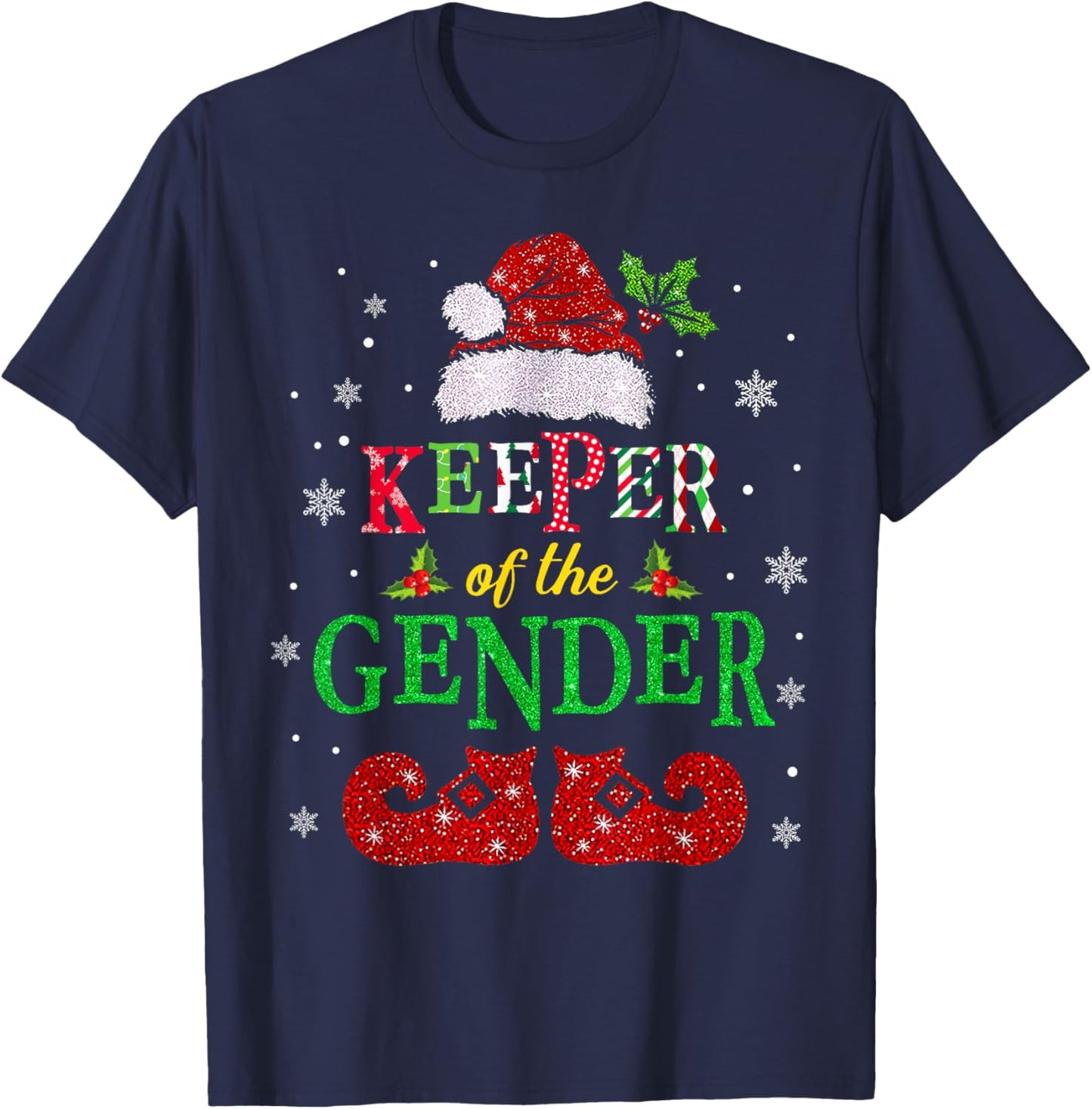 Keeper Of The Gender Christmas Gender Reveal Announcement T-Shirt - T-Shirt | Navy