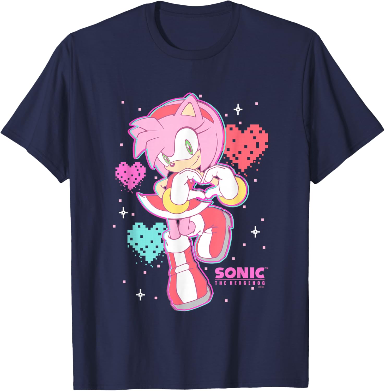 Sonic The Hedgehog Valentine's Day Cute Amy Rose Retro Logo T-Shirt - T-Shirt | Navy