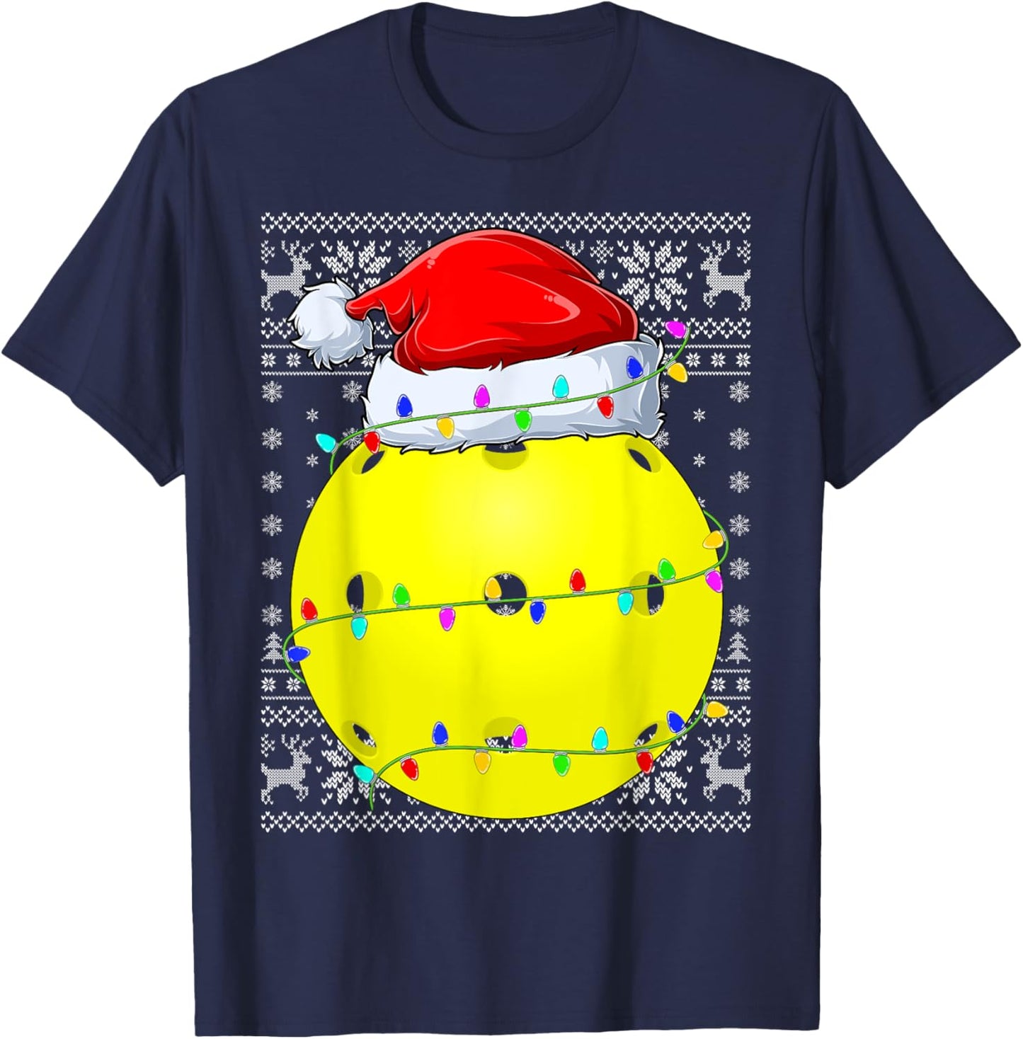 Ugly Sweater Sports Player Santa Hat Pickleball Christmas T-Shirt - T-Shirt | Navy