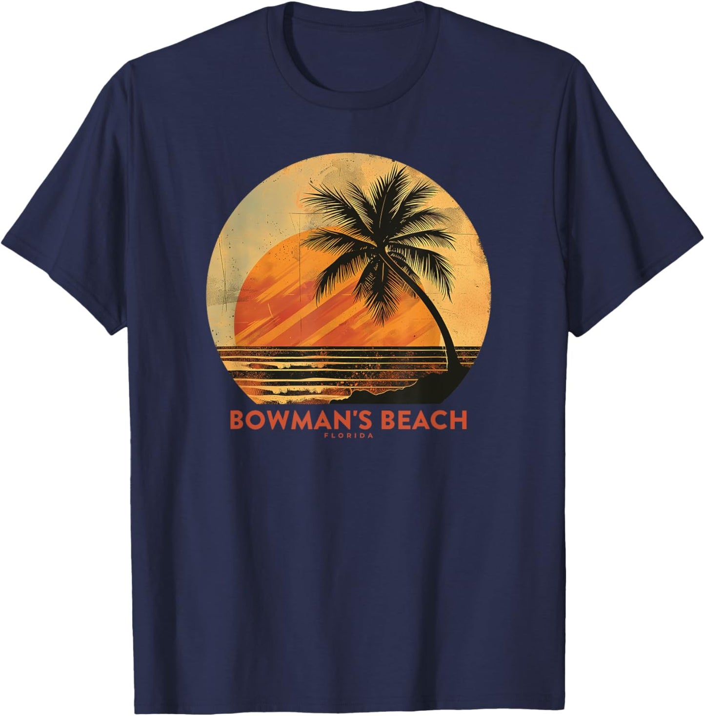 Bowman's Beach Sanibel Island FL Florida Palm Tree Vintage T-Shirt - T-Shirt | Navy