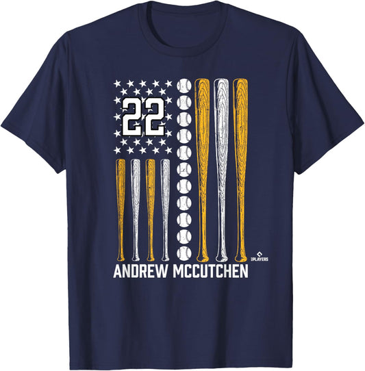 Baseball American Flag Andrew McCutchen Pittsburgh Baseball T-Shirt - T-Shirt | Navy
