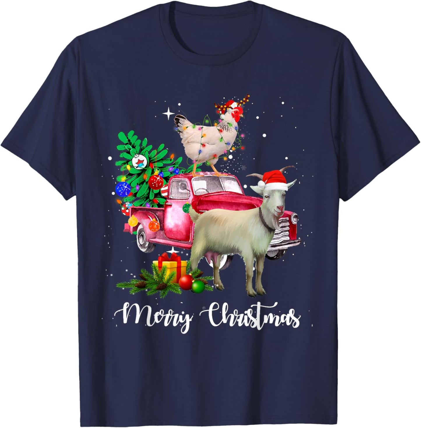 Goat Chicken Christmas Tree Santa Hat Farmer Holiday Costume T-Shirt - T-Shirt | Navy