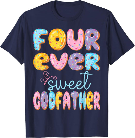 Four Ever Sweet GodFather 4Th Birthday Kids Donut Lover T-Shirt - T-Shirt | Navy