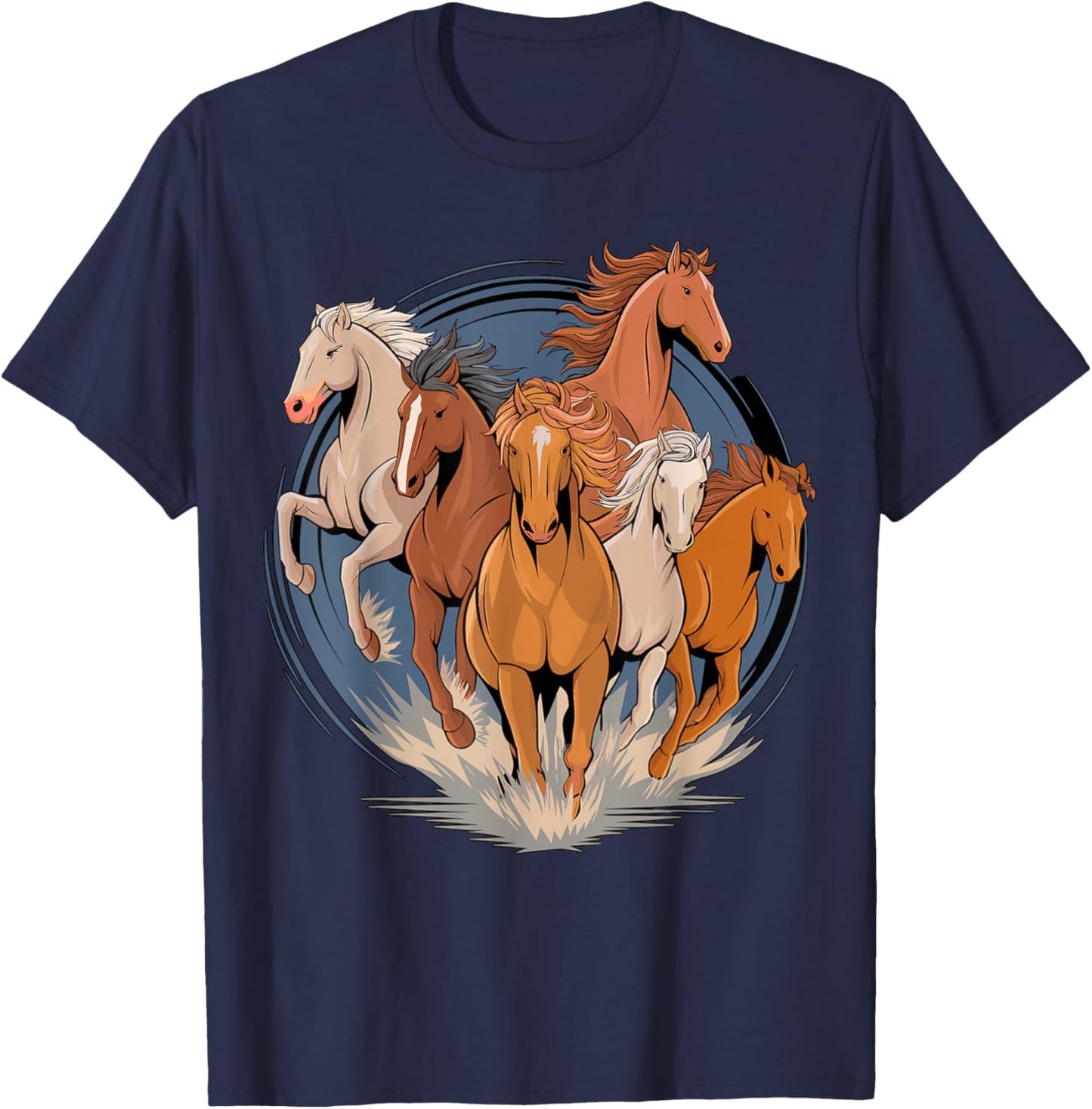 Magical and Funny Horse lover Gifts -Child Classic Fit Black Cartoon Animal-Print T-Shirt - T-Shirt | Navy