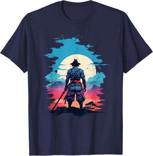Cool Vintage Mystic Japanese Samurai Anime Silhouette T-Shirt - T-Shirt | Navy