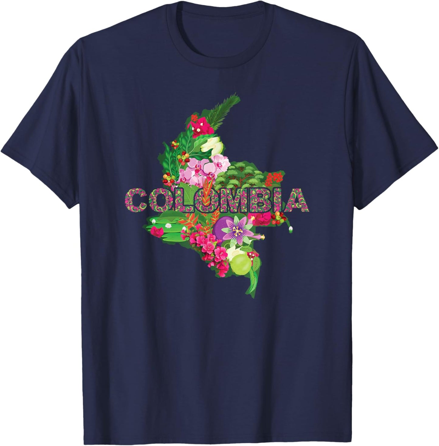 Colombia Botanical Map - Colombian Heritage Souvenir T-Shirt - T-Shirt | Navy