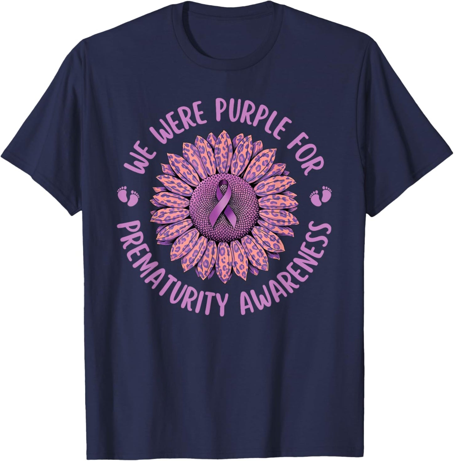 Sunflower Preemie We Were Purple For Prematurity Awareness T-Shirt - T-Shirt | Navy