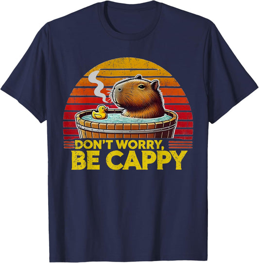 Retro Sunset Rodent Funny Capybara Dont Be Worry Be Capy T-Shirt - T-Shirt | Navy