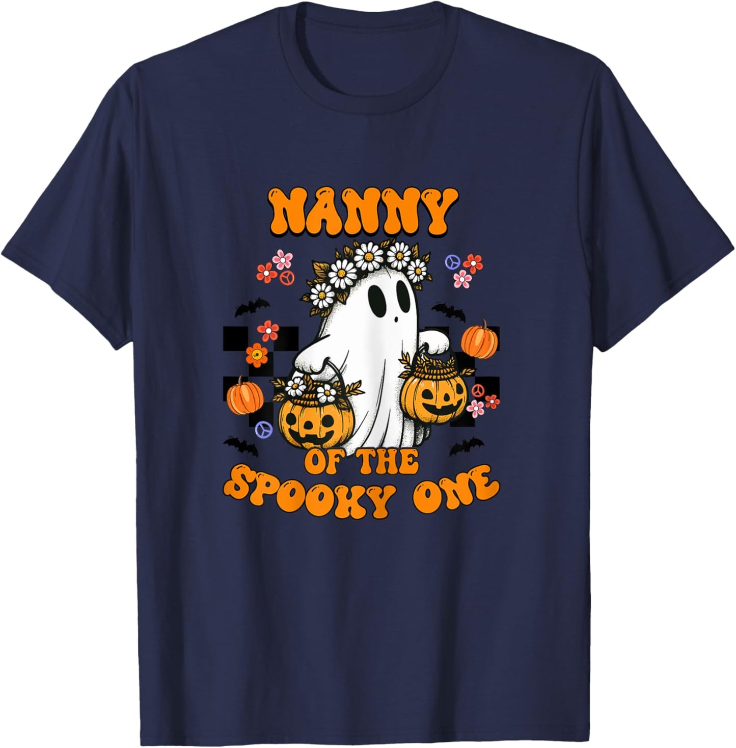 Nanny Of The Spooky One Groovy Halloween Ghost T-Shirt - T-Shirt | Navy
