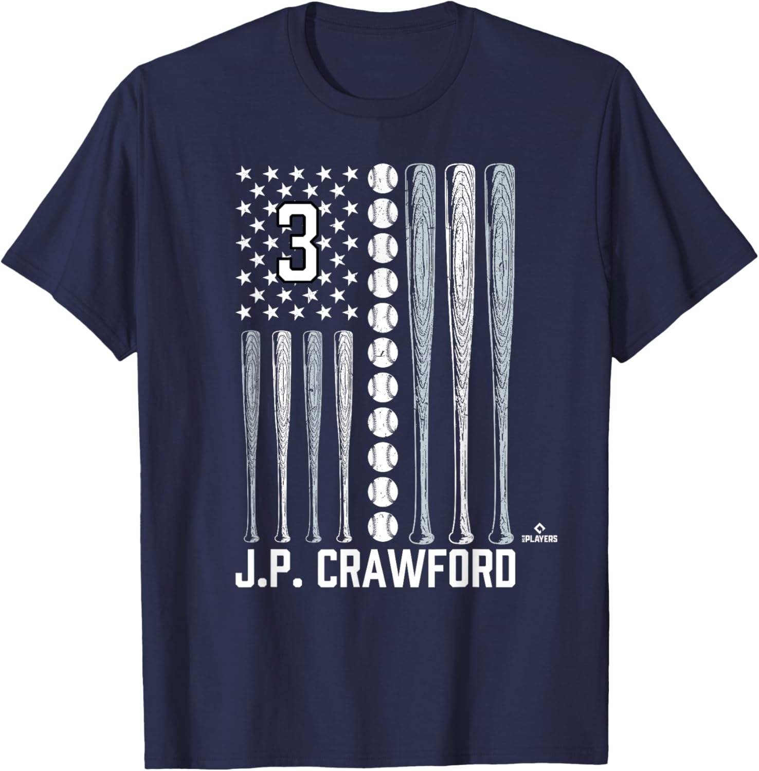 Baseball American Flag J.P. Crawford Seattle Baseball MLBPA T-Shirt - T-Shirt | Navy