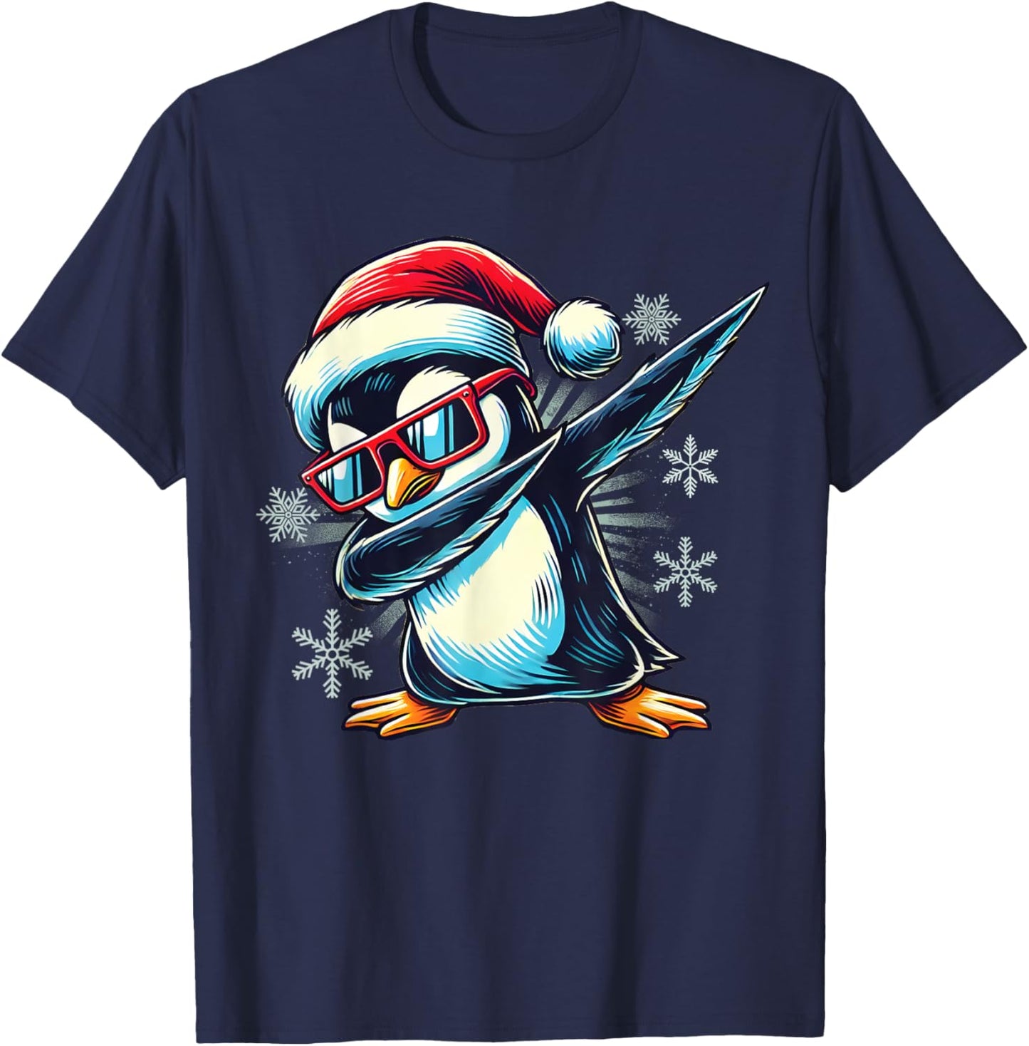 Penguin Dabbing Through The Snow Funny Christmas Boys Kids T-Shirt - T-Shirt | Navy