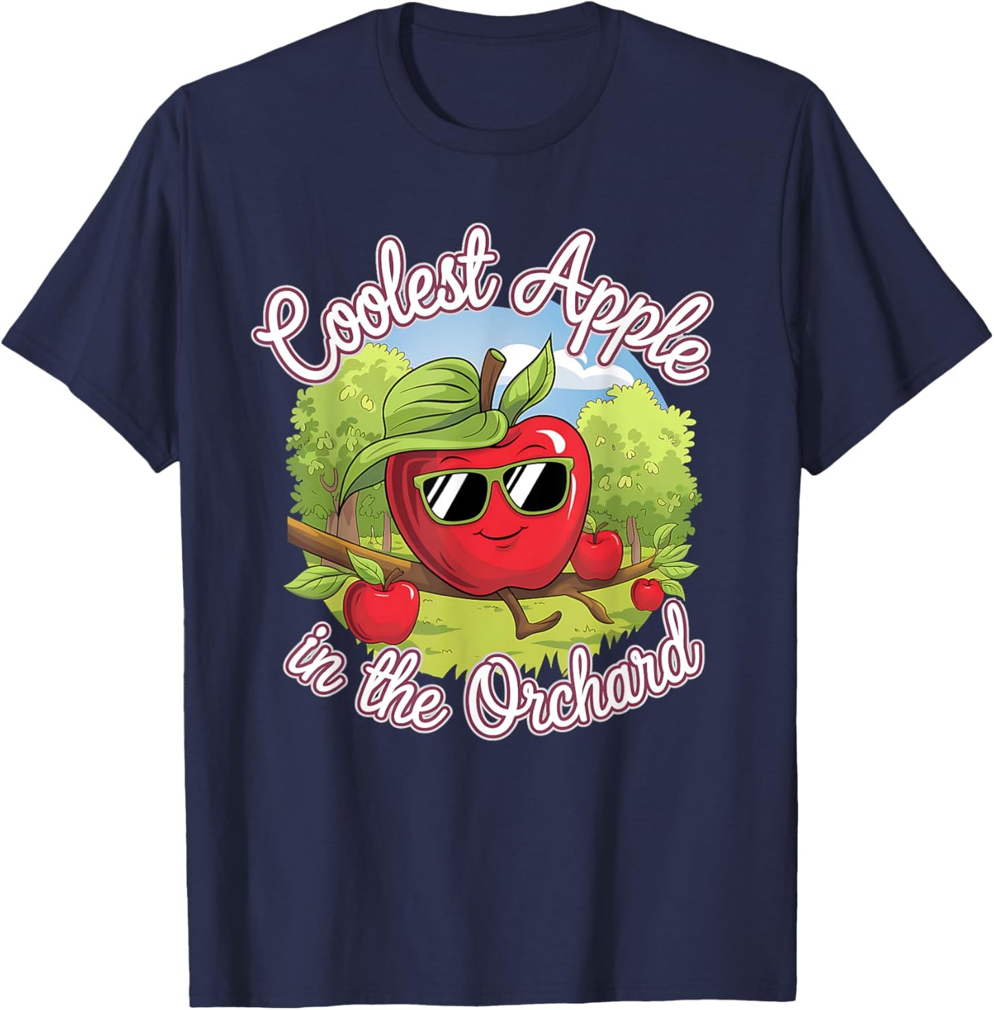 Retro Coolest Apple in the Orchard | Apple Picking Season T-Shirt - T-Shirt | Navy
