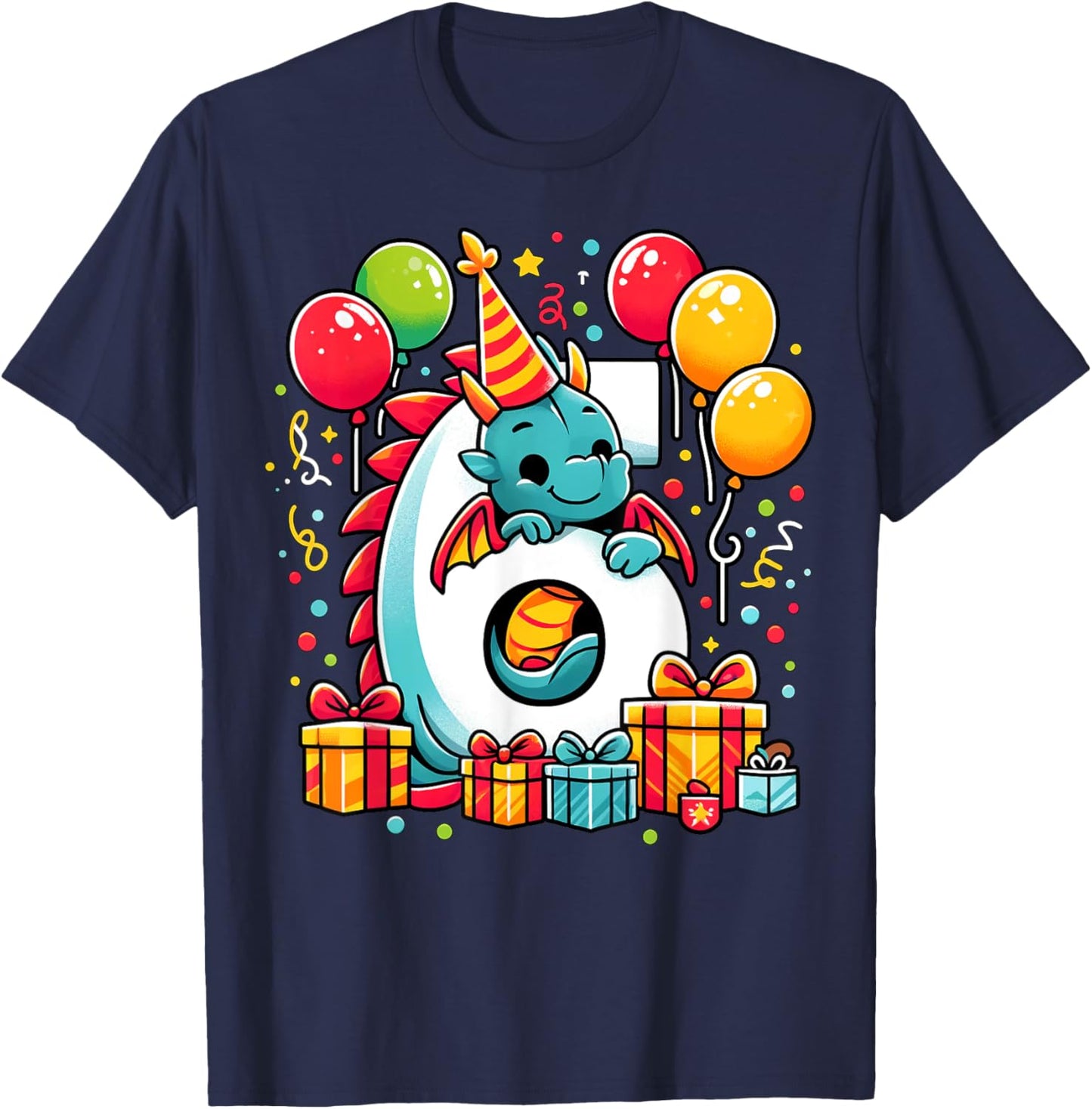 Kids Dragon Theme sixth Bday Party 6th Dragon Birthday T-Shirt - T-Shirt | Navy