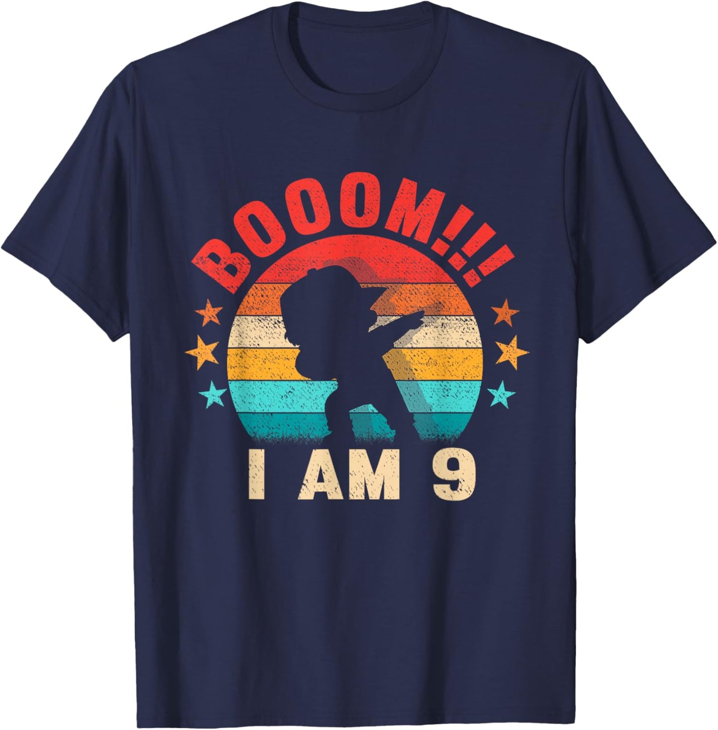 Retro Vintage Dabbing Boom I Am 9 9th Birthday Boy Kids T-Shirt - T-Shirt | Navy
