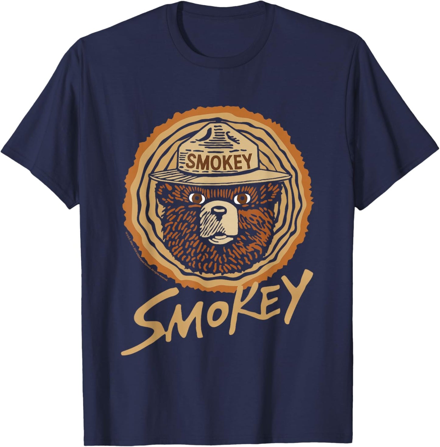Smokey Bear Vintage Wood Cut Bear Face T-Shirt - T-Shirt | Navy