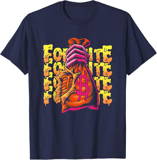 Fortnite Mancake Melting Distressed Big Chest Poster T-Shirt - T-Shirt | Navy