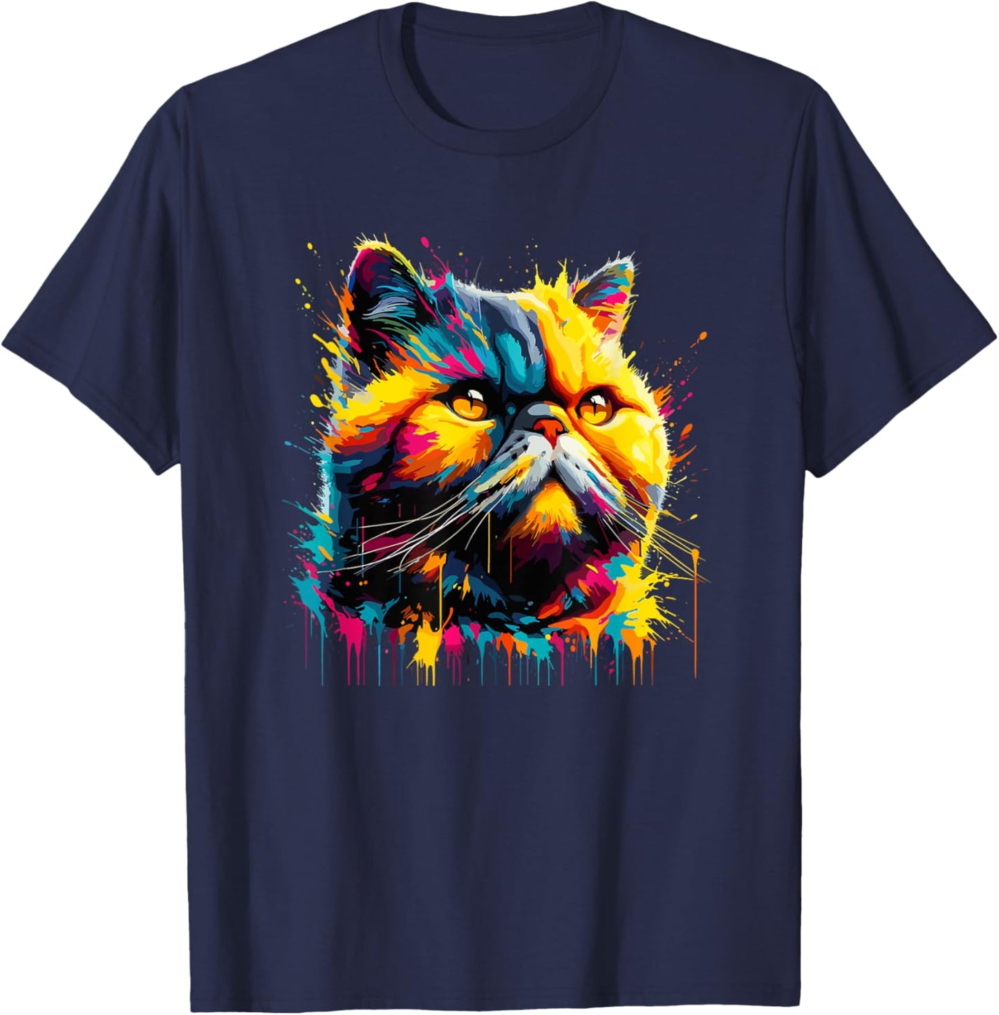 Splash Art Exotic Shorthair Shorthaired Persian T-Shirt - T-Shirt | Navy
