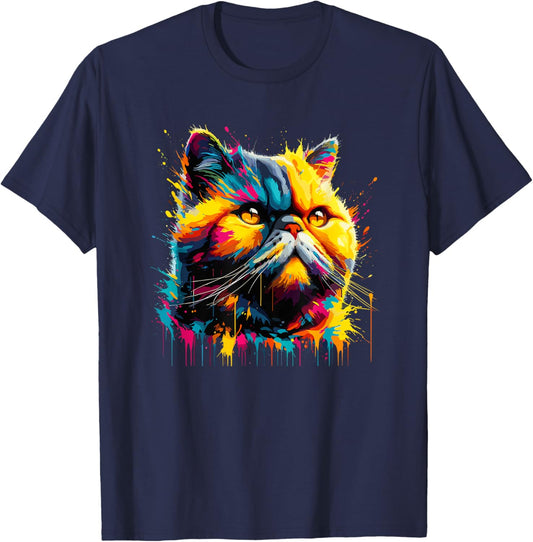 Splash Art Exotic Shorthair Shorthaired Persian T-Shirt - T-Shirt | Navy