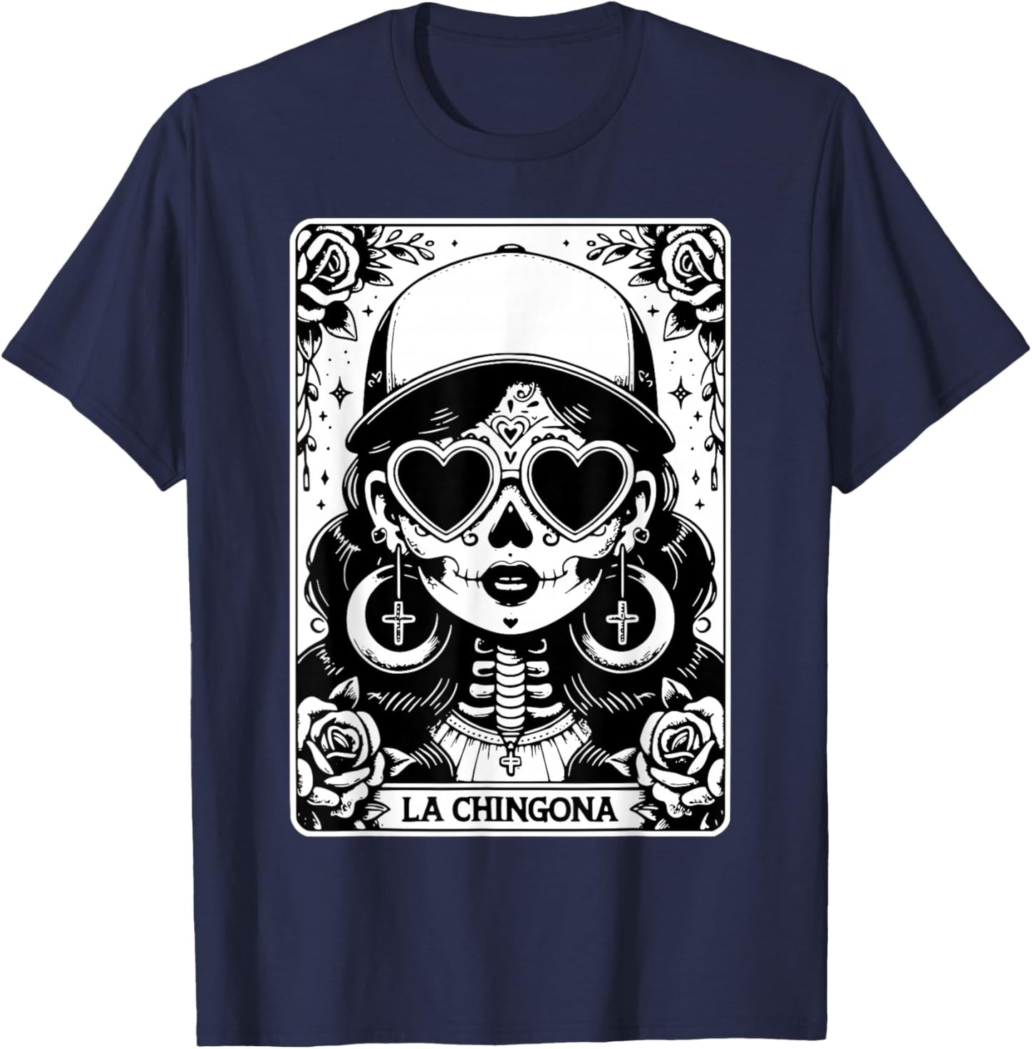 Retro La Chingona Tarot Card Mexican Skeleton Women T-Shirt - T-Shirt | Navy