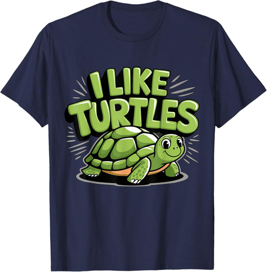 Magical and Funny Turtle lover Gifts -Kids, Girls Black Cartoon Turtleneck Small Classic Fit Short Sleeve T-Shirt - T-Shirt | Navy