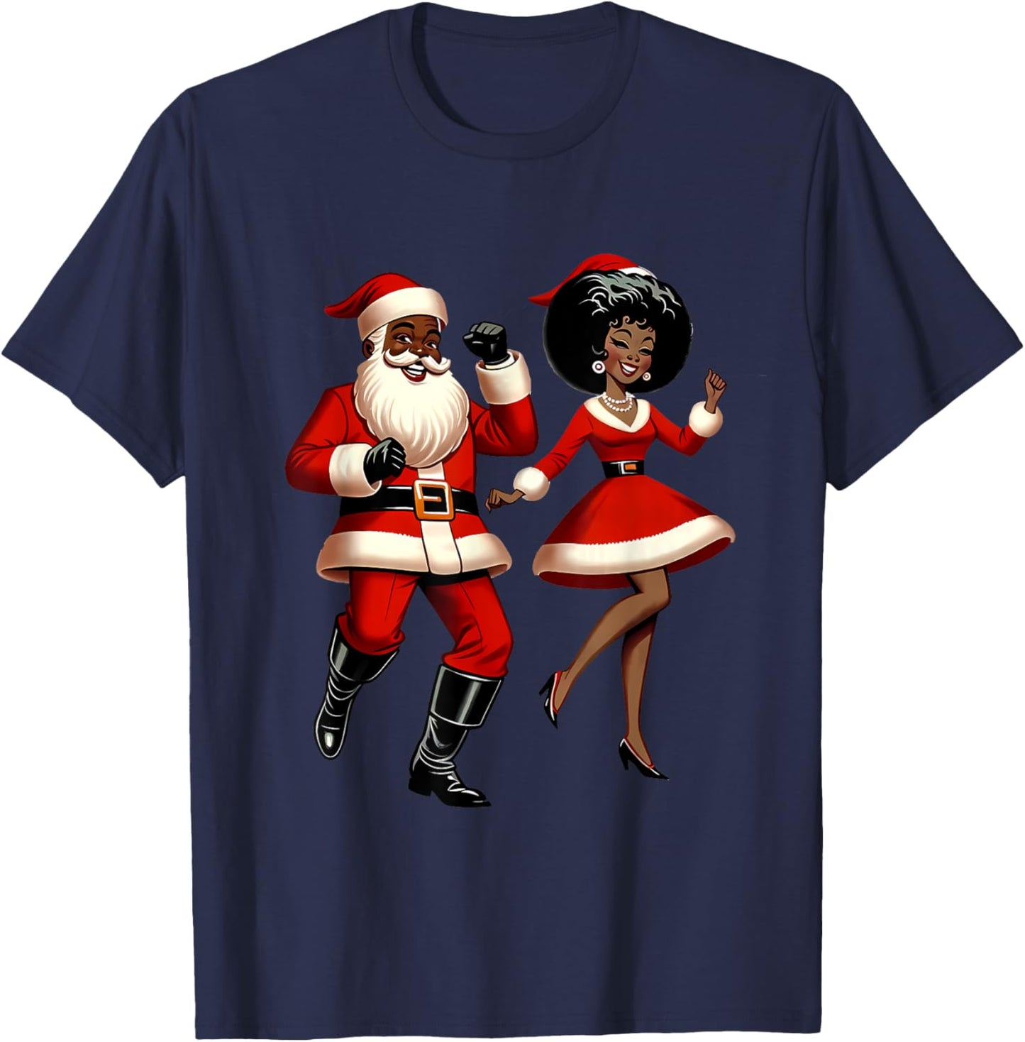 African Santa Mrs Claus Dancing African American Christmas T-Shirt - T-Shirt | Navy