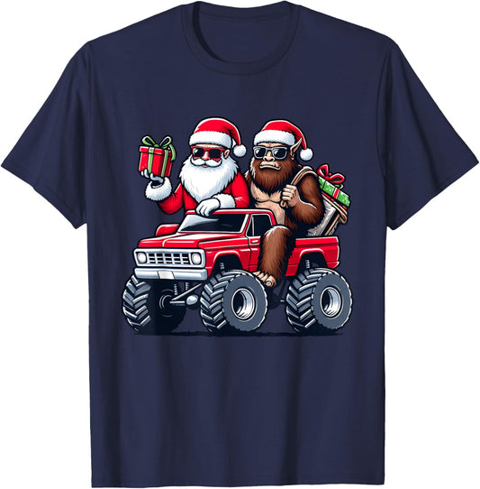 Santa Bigfoot Riding Monster Truck Christmas Toddler Kids T-Shirt - T-Shirt | Navy