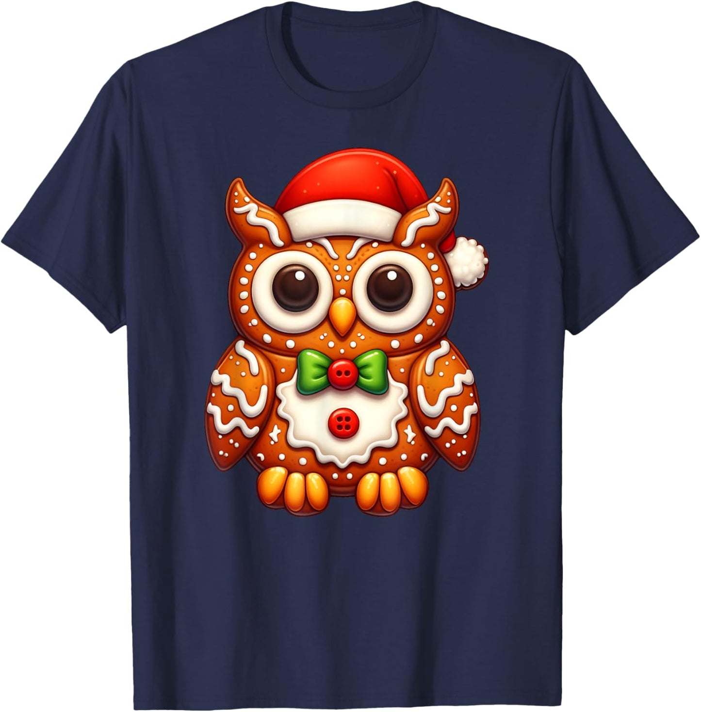 Funny Gingerbread Man Owl Christmas Kids T-Shirt - T-Shirt | Navy