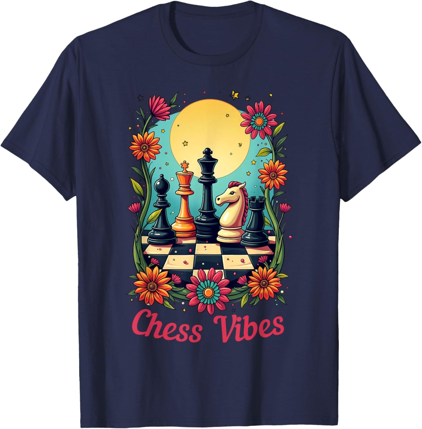 Chess Vibes, Funny Chess Player Retro Girls Women T-Shirt - T-Shirt | Navy
