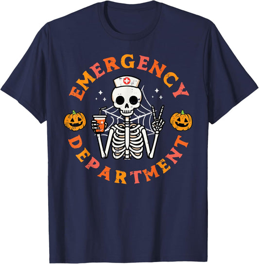 Emergency Department Funny Halloween ER Nurse Women Men T-Shirt - T-Shirt | Navy