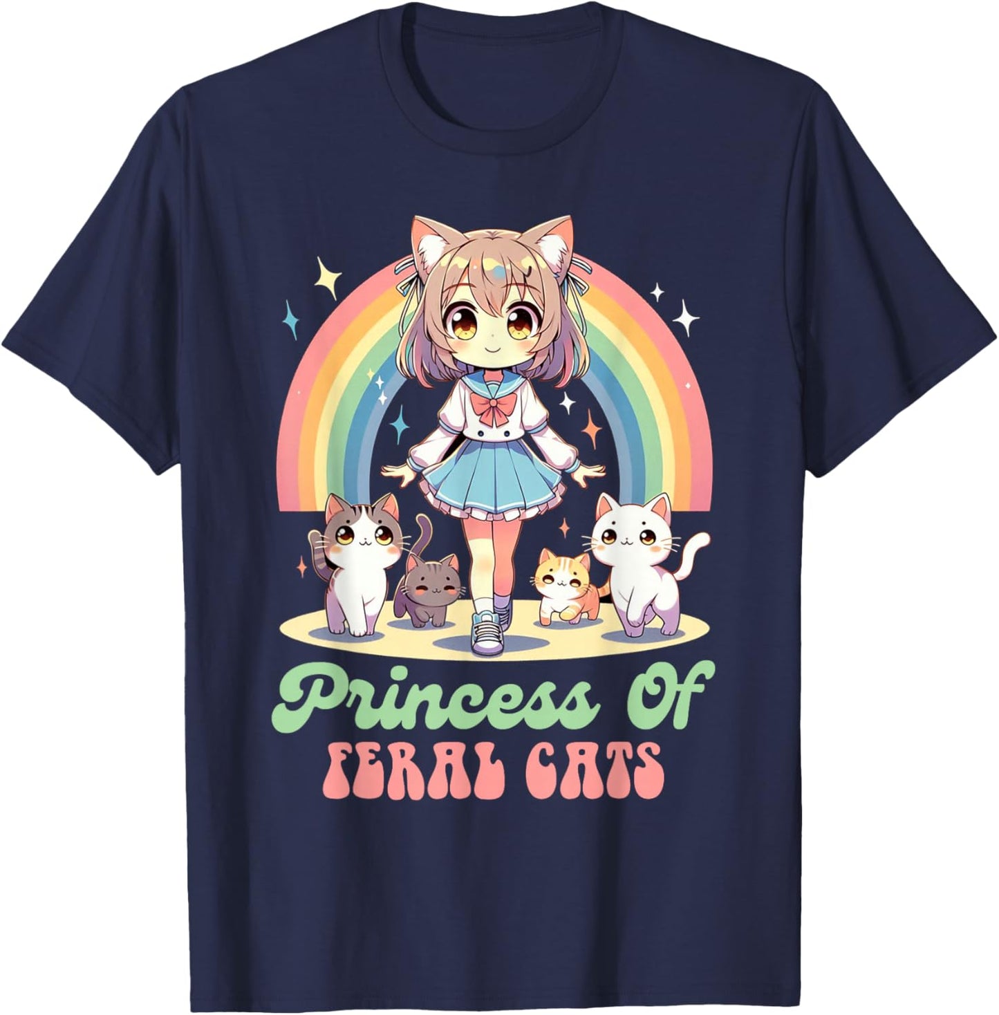 Anime And Cats Lover Princess Of Feral Cats Kawaii Otaku T-Shirt - T-Shirt | Navy