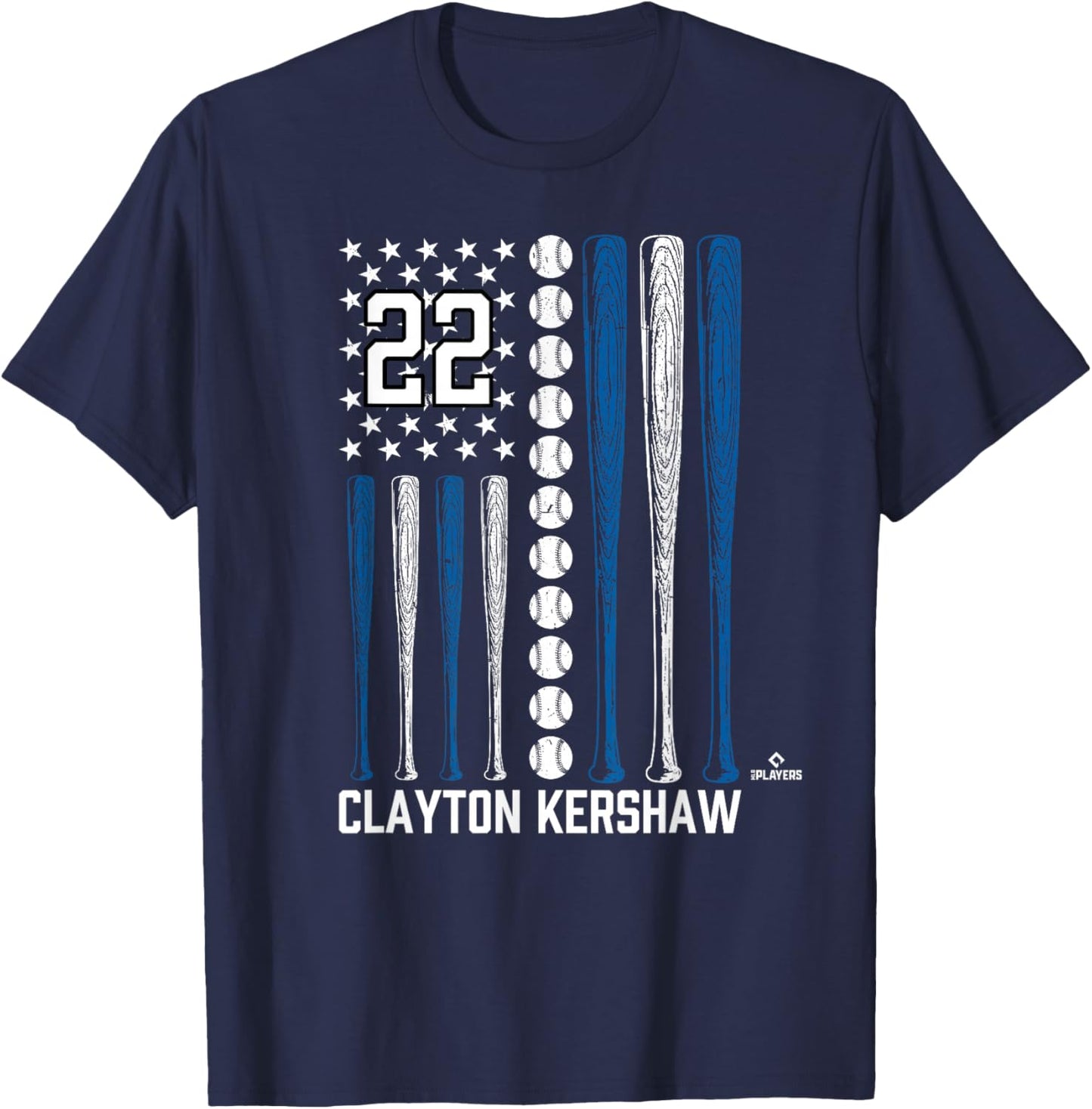 Baseball American Flag Clayton Kershaw Los Angeles Baseball T-Shirt - T-Shirt | Navy