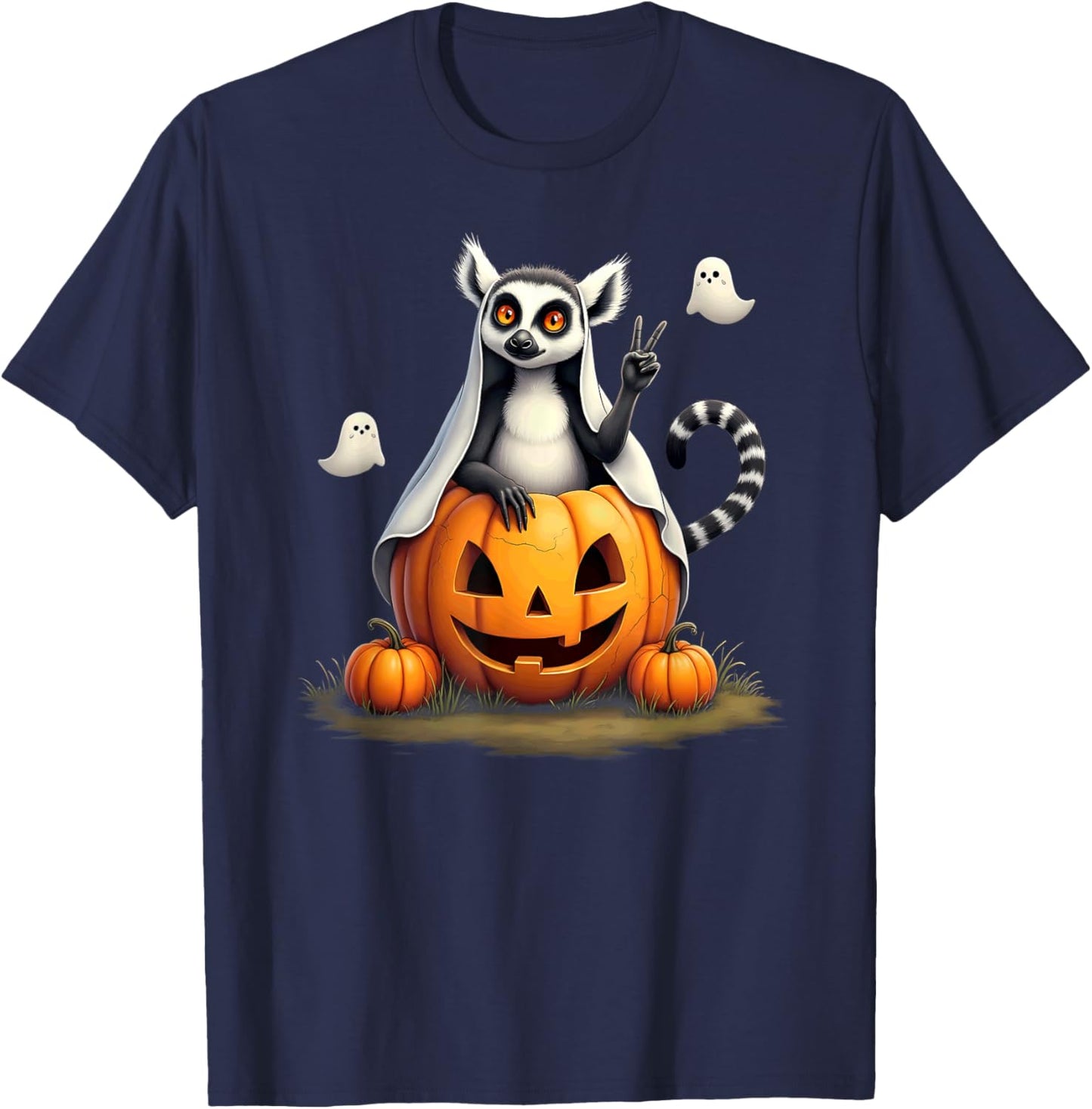 Pumpkin Boo Ghost Lemur Halloween Costume T-Shirt - T-Shirt | Navy