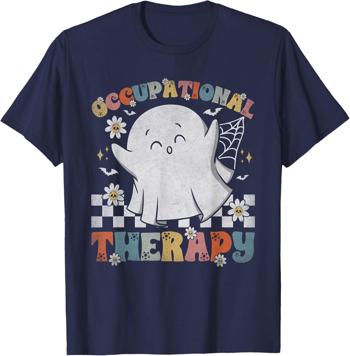 OT Occupational Therapy Halloween Retro Ghost OT Halloween T-Shirt - T-Shirt | Navy