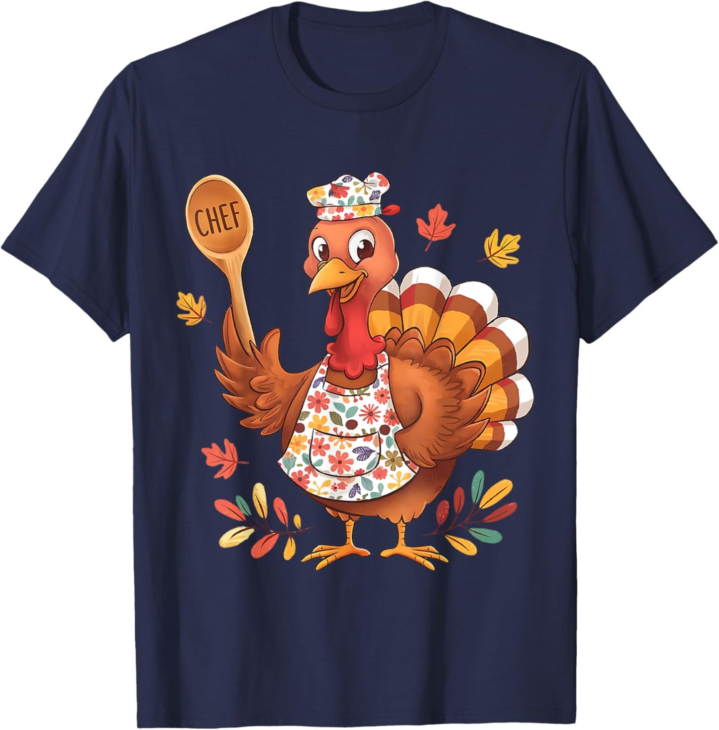 Funny Thanksgiving Chef Turkey Cute Fall Cooking Design T-Shirt - T-Shirt | Navy
