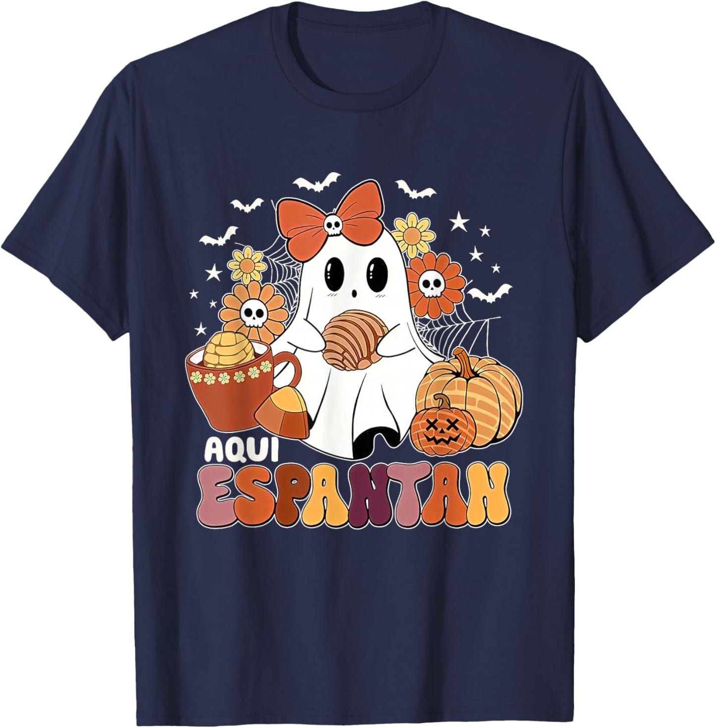 Aqui espantan Dia de Muertos Spanish Mexican Halloween Funny T-Shirt - T-Shirt | Navy