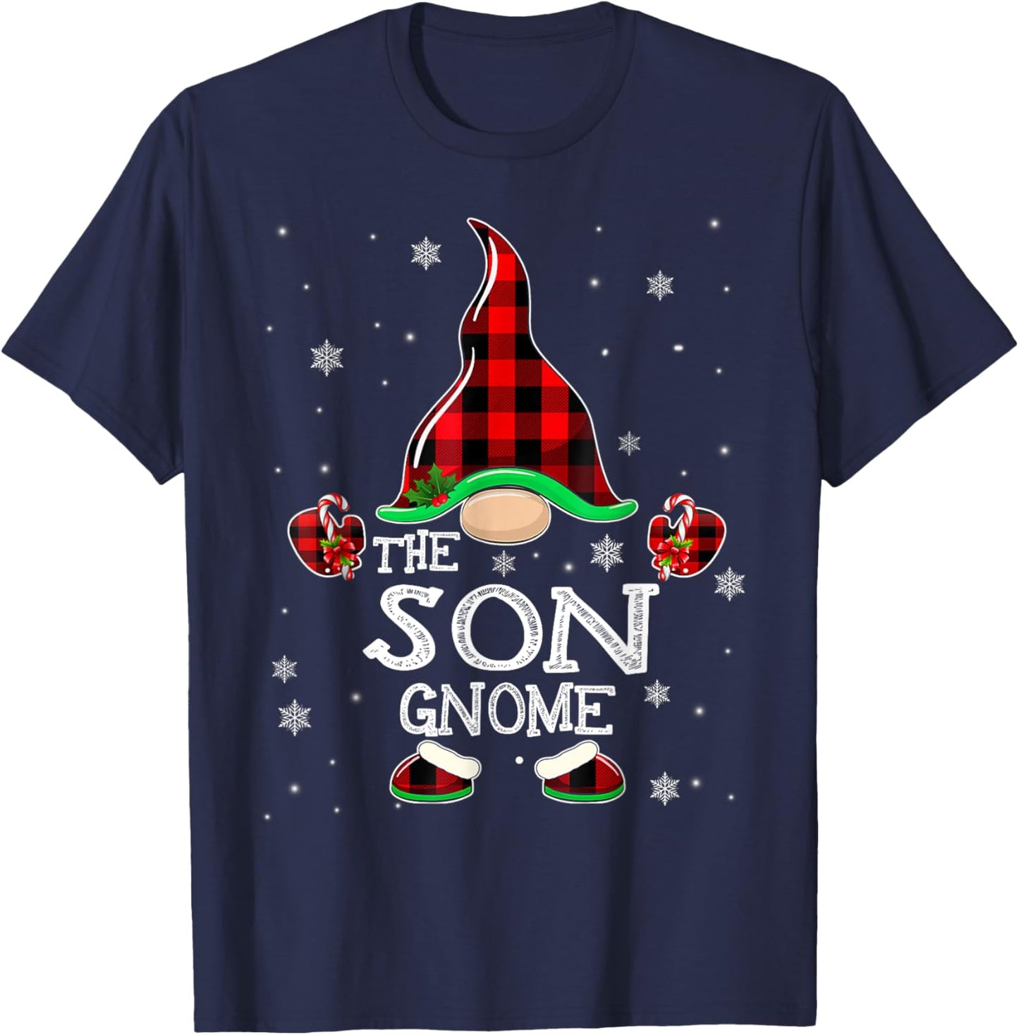 Son Gnome Buffalo Plaid Matching Family Christmas Pajama T-Shirt - T-Shirt | Navy