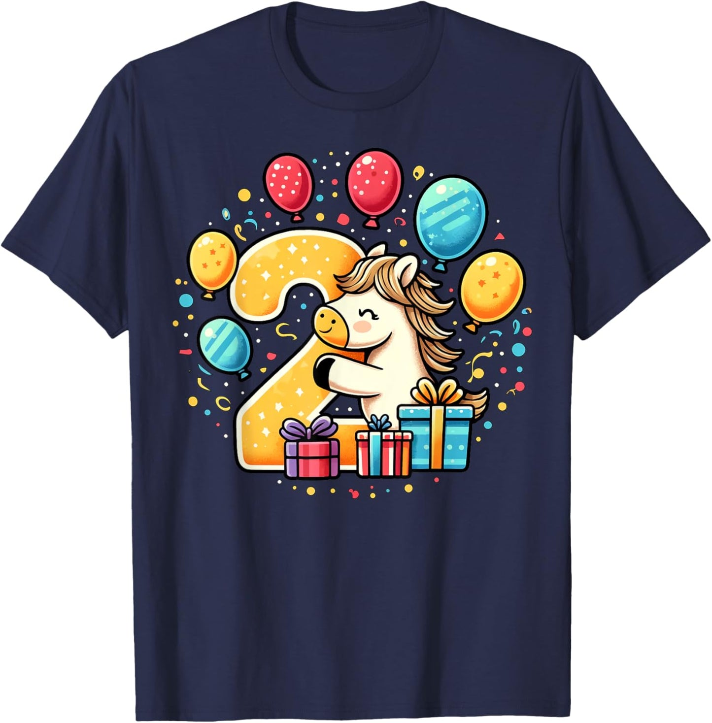 Kids Horse Theme second Bday Party 2nd Horse Birthday T-Shirt - T-Shirt | Navy