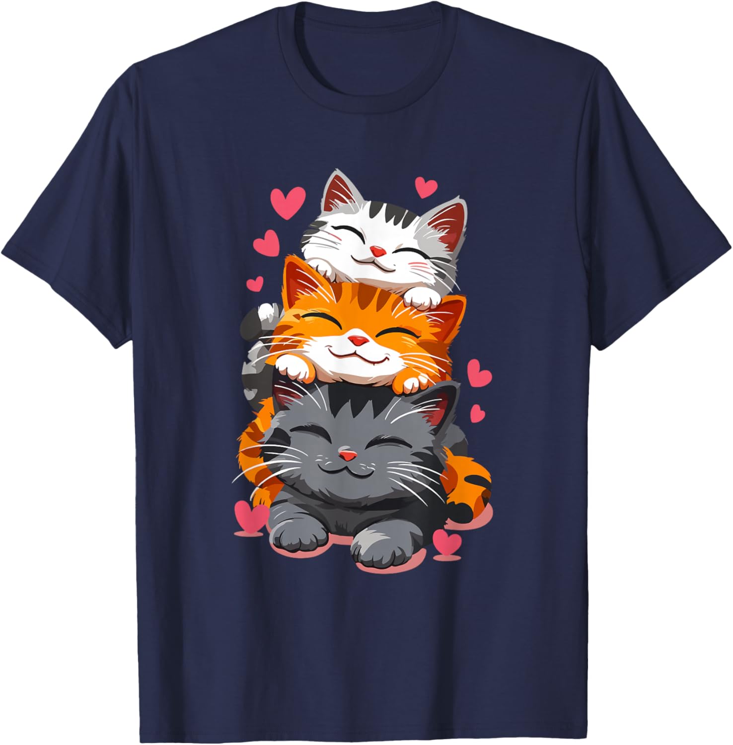 Cat Cats Cute Kitty Pile Anime Kawaii Neko Lover Cats Kitty Women Kids T-Shirt - T-Shirt | Navy