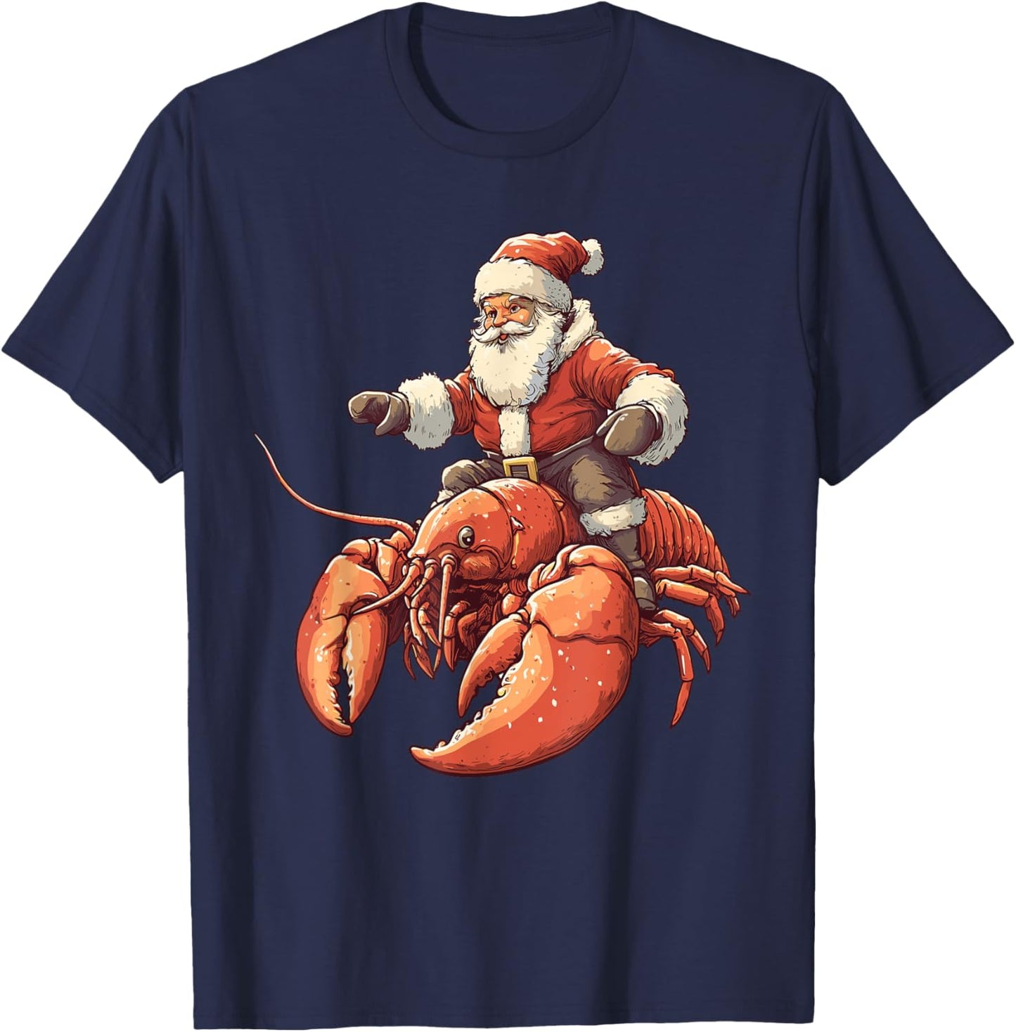 Funny Lobster Christmas Xmas Pajama Santa Riding Lobster T-Shirt - T-Shirt | Navy