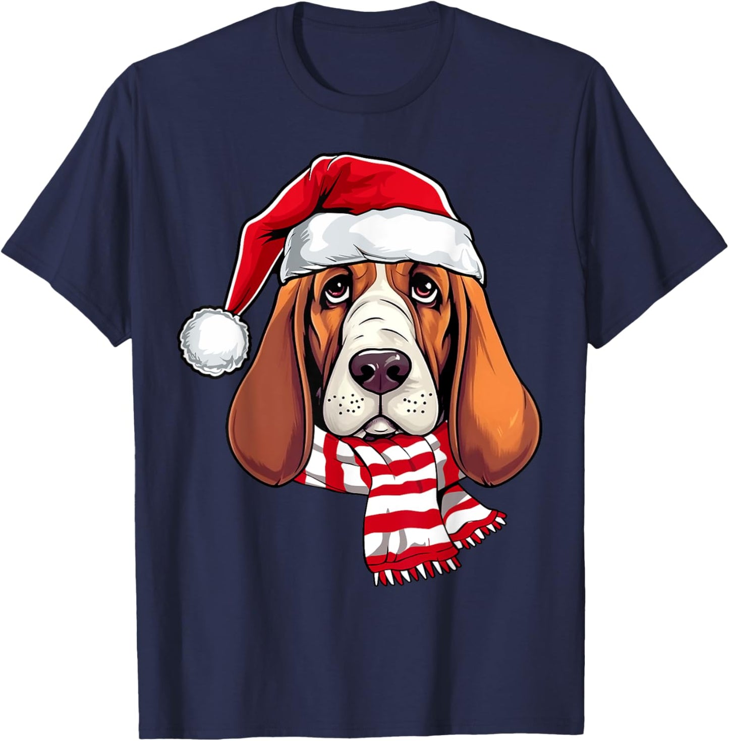 Santa Basset Hound Christmas Dog Lover Men Women Kids T-Shirt - T-Shirt | Navy