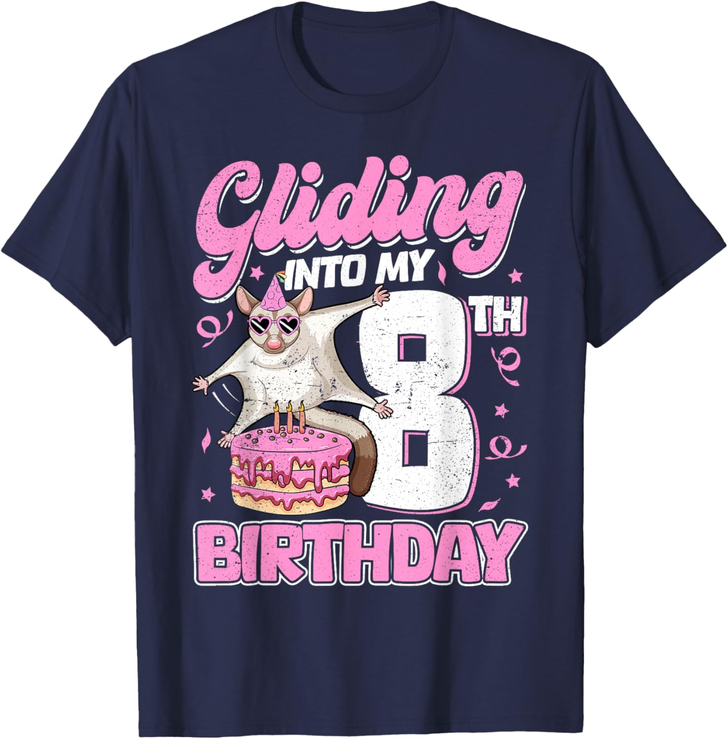 Gliding into my 8th Birthday 8 Years Old Sugar Glider T-Shirt - T-Shirt | Navy