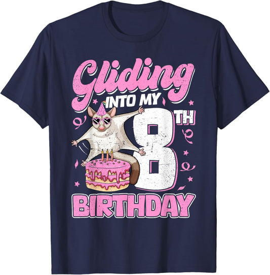 Gliding into my 8th Birthday 8 Years Old Sugar Glider T-Shirt - T-Shirt | Navy