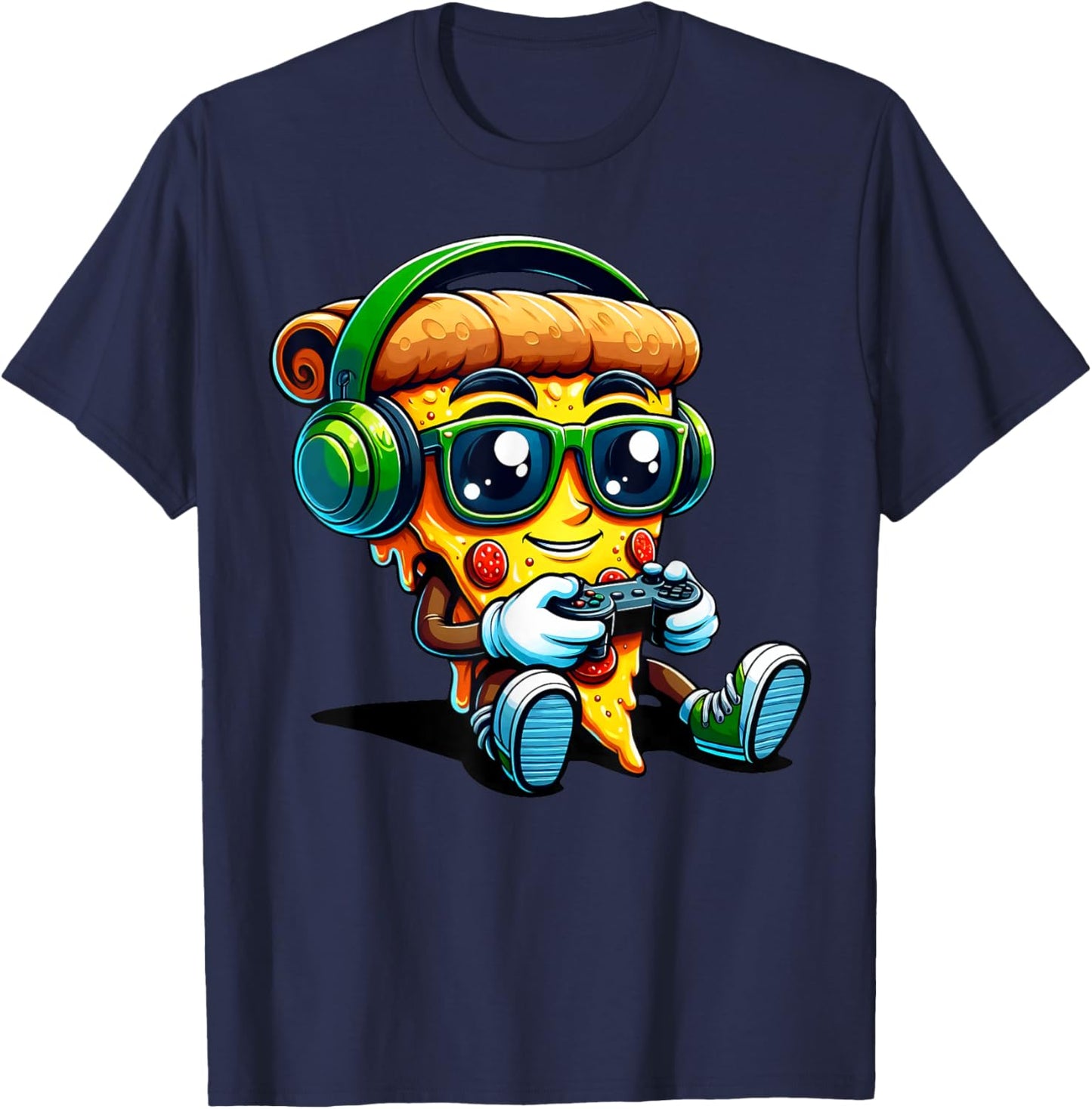 Gamer Pizza Video Gaming Funny Food Games Men Boys Kids Teen T-Shirt - T-Shirt | Navy